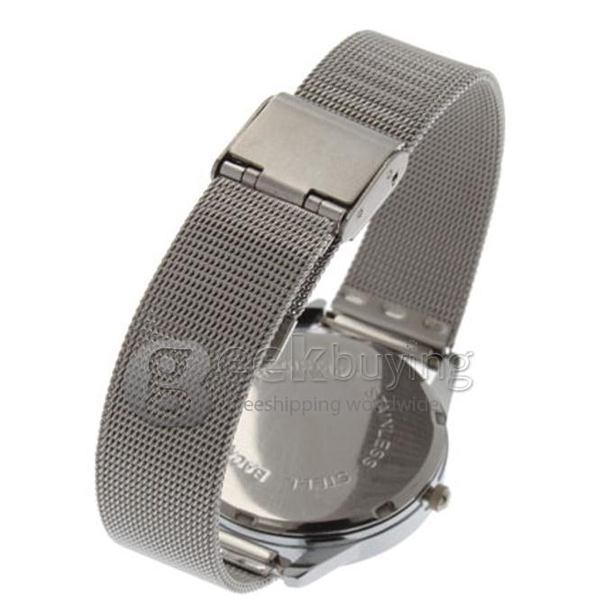 Unisex Steel Watchband Round Dial Quartz Wrist Watch - White