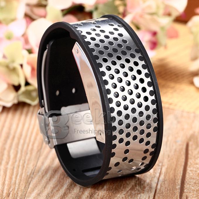 Unisex's Digital LED Rubber and Steel Band Wrist Watch - Silver