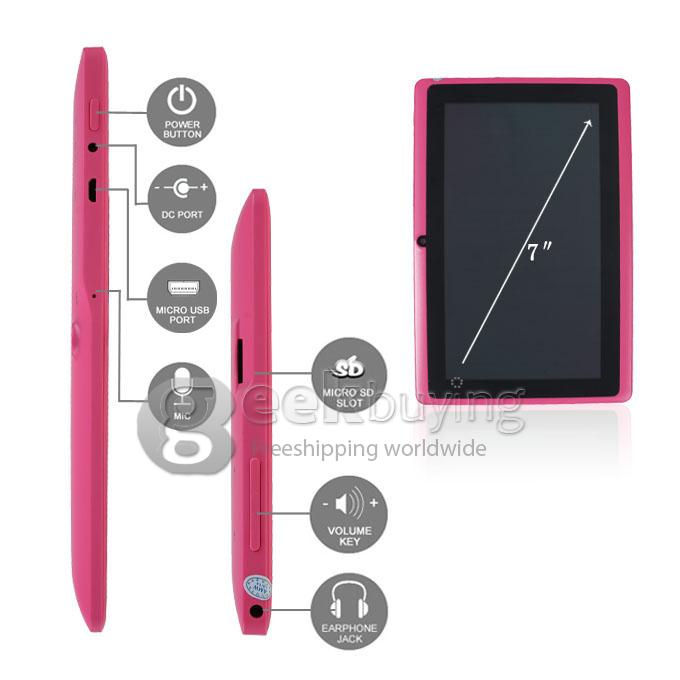 Q88pro Allwinner A23 Dual Core 7 Inch Android 4.2  OS Tablet PC 512MB RAM 4GB ROM Capacitive Touch Screen 800*480 - Pink