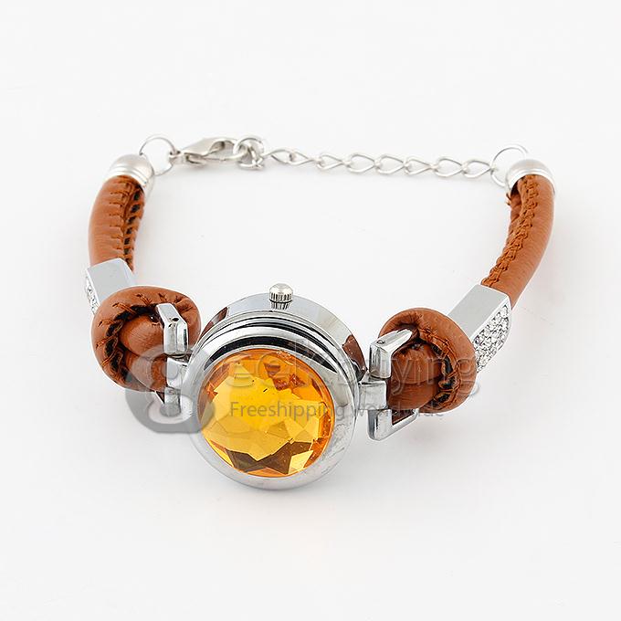 LC Crystal Women's Watch Rotation Silver Round Dial Quartz Wrist Wacth - Yellow