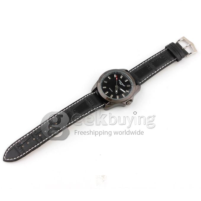 DEEP RED 2285 Hollow Black Case Round Dial Black Leather Band Unisex Quartz Wrist Watch - Black