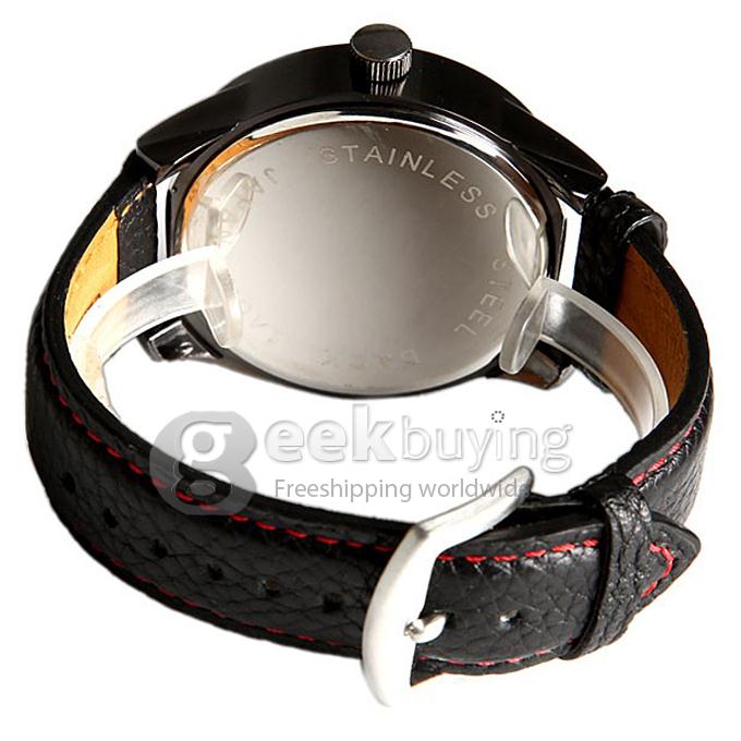 Oulm 3136 Multi-Function Quartz Men's Wrist Watch with Three Movt Round Dial and Leather Band - Red
