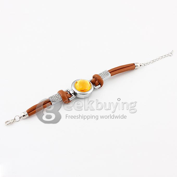 LC Crystal Women's Watch Rotation Silver Round Dial Quartz Wrist Wacth - Yellow