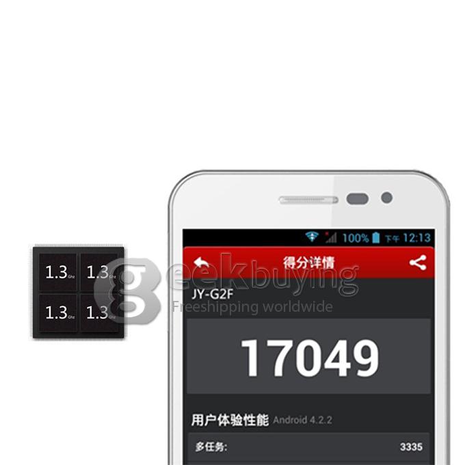 JIAYU G2F 4.3inch IPS HD Corning Gorilla Glass MTK6582 Quad Core 1.3GHz 1GB+4GB 8.0MP Camera Android4.2 OTG/GPS - White