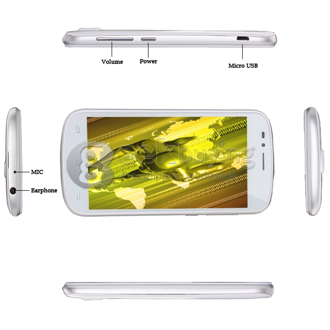 DOOGEE Rainbow DG210 4.5INCH IPS Srceen MT6572 Dual Core WCDMA 3G 5.0MP Camera 4GB GPS w/ Free Leather Case White