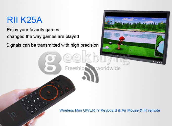 RII K25A RT-MWK25A 2.4Ghz Wireless Air Mouse Keyboard & Infrared Remote Control Audio Chat For TV BOX PC Game -Black