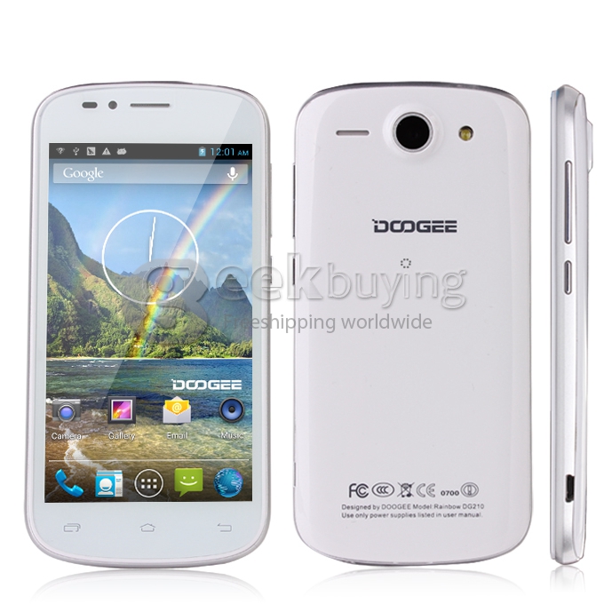 DOOGEE Rainbow DG210 4.5INCH IPS Srceen MT6572 Dual Core WCDMA 3G 5.0MP Camera 4GB GPS w/ Free Leather Case White