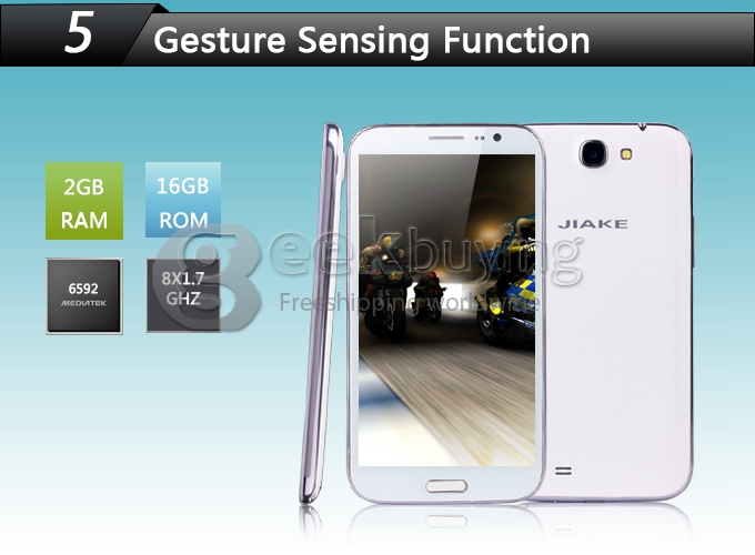 JIAKE V8 MTK6592 Octa Core 1.7GHz 6 Inch Android 4.2 OS Smartphone 2GB RAM 16GB ROM 3G/GPS HD Screen Air Gesture Suspension Window 13.0MP With ROOT Method White