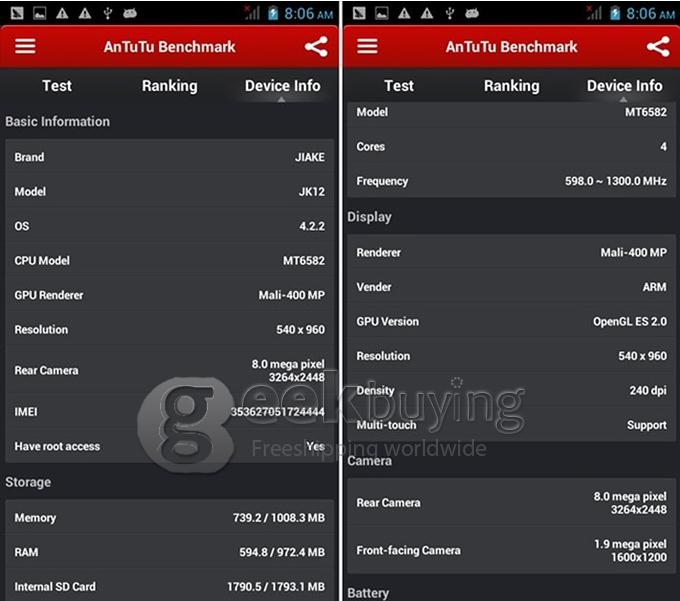 JIAKE JK12 MTK6582 Quad Core 1.3GHz 5.0 Inch Android 4.2 OS Smartphone 1GB RAM 4GB ROM 8.0MP 3G/GPS Black