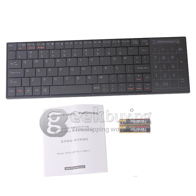 IPazzPort KP-810-25BTT Bluetooth Mini Wireless Keyboard with Touch Number Keys and For Tablet Mini PC TV Box  -Black
