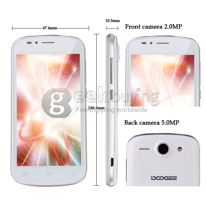 DOOGEE Rainbow DG210 4.5INCH IPS Srceen MT6572 Dual Core WCDMA 3G 5.0MP Camera 4GB GPS w/ Free Leather Case White