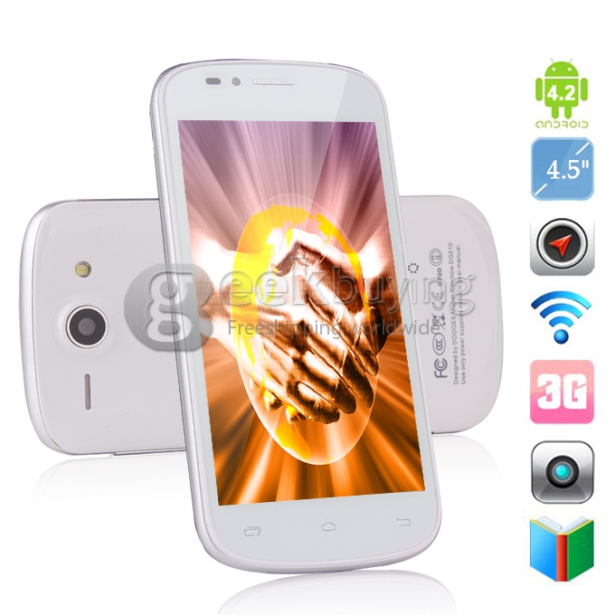DOOGEE Rainbow DG210 4.5INCH IPS Srceen MT6572 Dual Core WCDMA 3G 5.0MP Camera 4GB GPS w/ Free Leather Case White