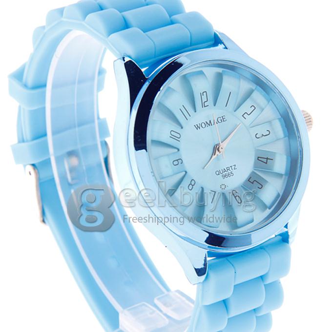 WOMAGE 9665 Fashionable Quartz Wrist Watch with Silicone Watchband - Light Blue