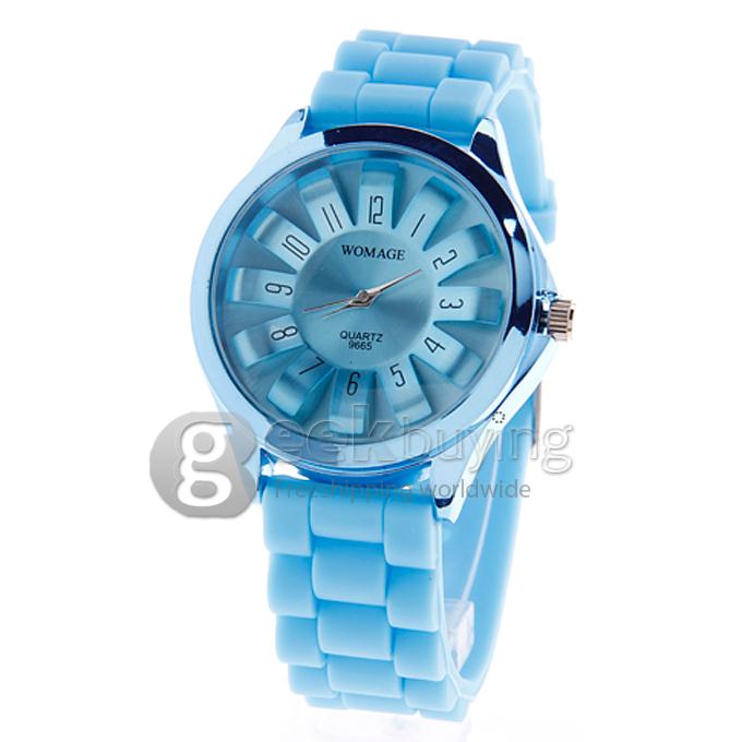 WOMAGE 9665 Fashionable Quartz Wrist Watch with Silicone Watchband - Light Blue