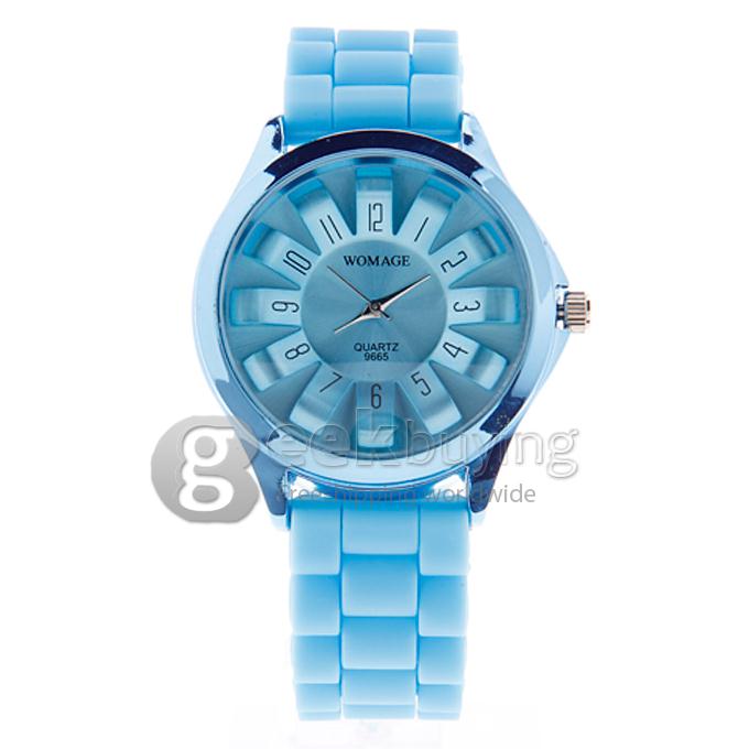 WOMAGE 9665 Fashionable Quartz Wrist Watch with Silicone Watchband - Light Blue