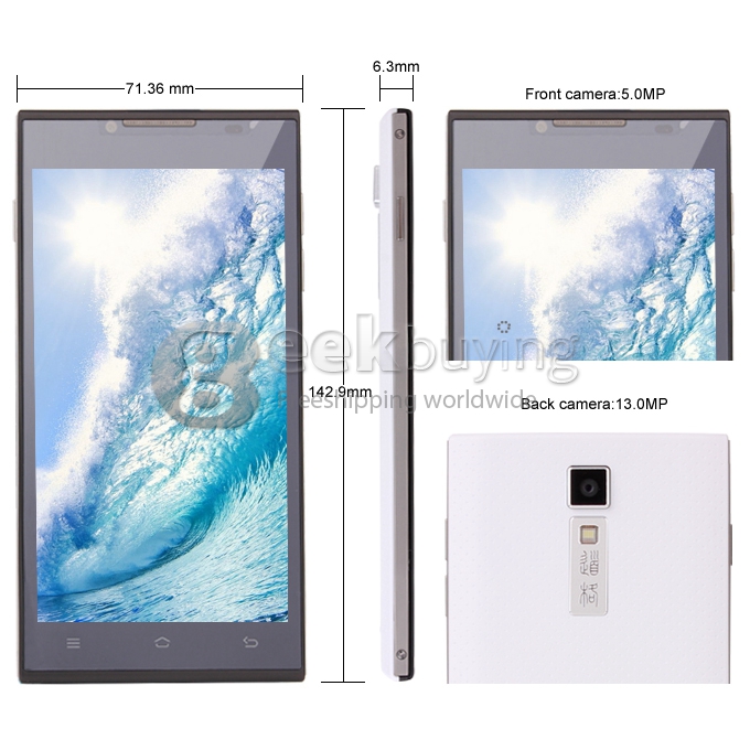 [HK Stock]DOOGEE DG2014 MTK6582 Quad Core 1.3GHz 5.0 Inch Android 4.2 OS Smartphone 1GB RAM 8GB ROM 13.0MP 6.3mm Ultrathin 3G/GPS White