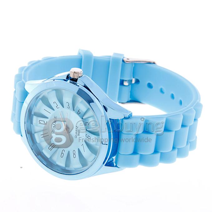 WOMAGE 9665 Fashionable Quartz Wrist Watch with Silicone Watchband - Light Blue