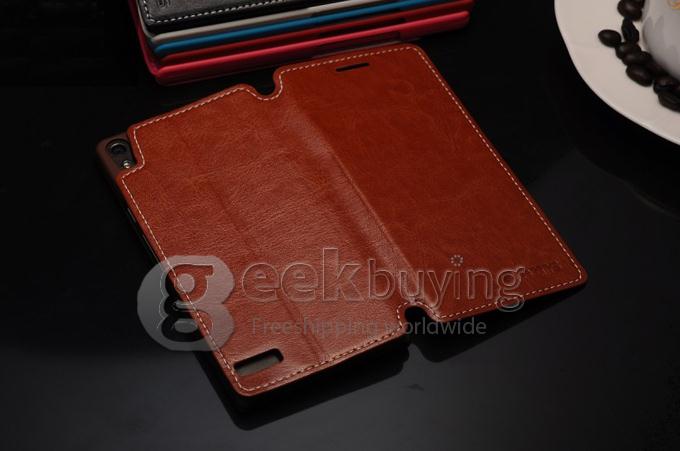 High Quality Flip Wallet Leather Case Cover for Huawei Ascend P6 - Brown