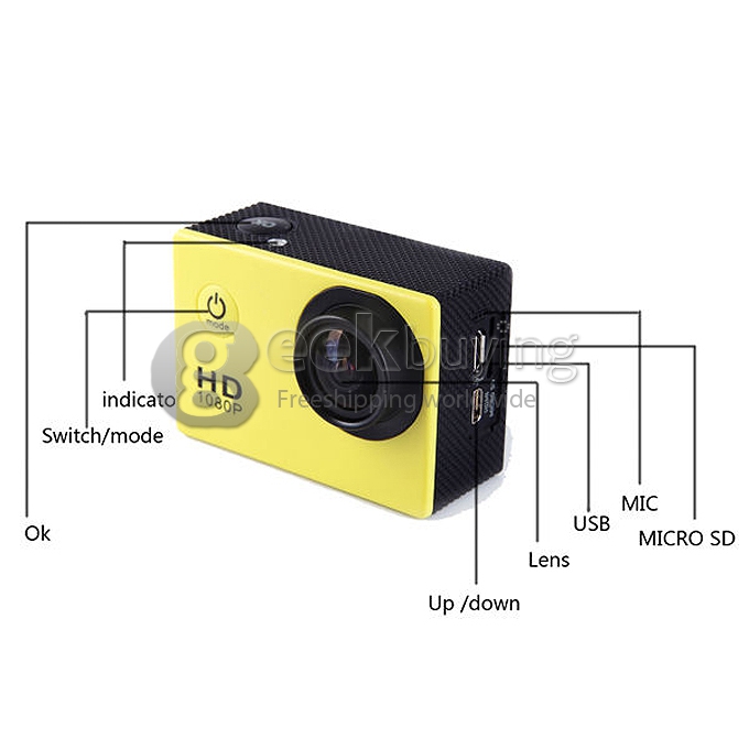 [HK Stock] Original SJ4000 12 MP 1080P 30fps H.264 1.5 Inch 170 Degree Wide Angle Lens Waterproof Diving Helmet Camcorder HD Sports DV Action Camera Car DVR Novatek support AV out - Yellow