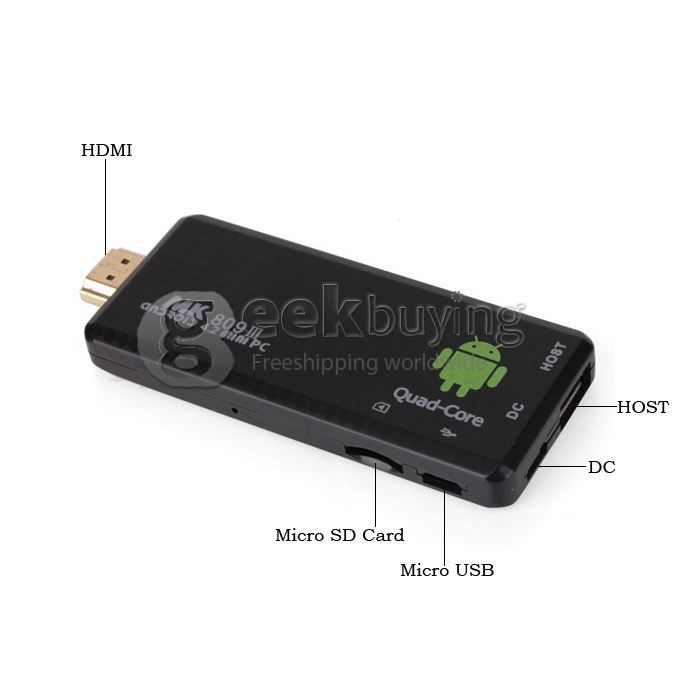 [US Stock]US Plug MK809III QC802 RK3188T ARM Cortex-A9 Quad Core Google Android 4.2 Mini PC TV Box 2G/8G Bluetooth XBMC - Black