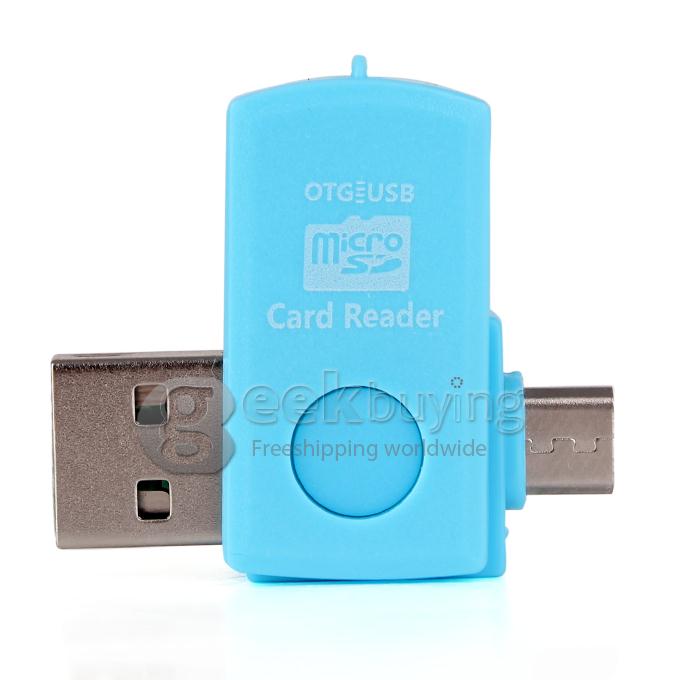Rotating OTG/USB Smart Card Reader Connection Kit to Your Smart Phone/pad Support Micro SD/T-FLSH Series - Blue