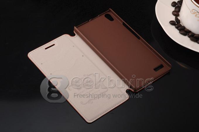 High Quality Flip Wallet Leather Case Cover for Huawei Ascend P6 - Brown
