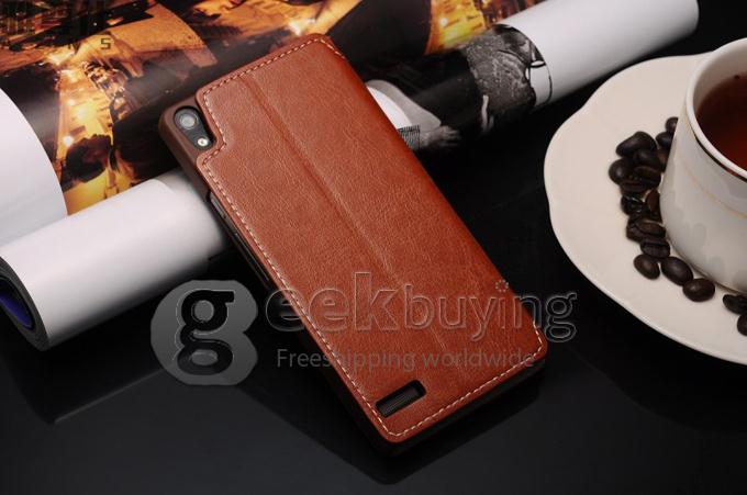 High Quality Flip Wallet Leather Case Cover for Huawei Ascend P6 - Brown