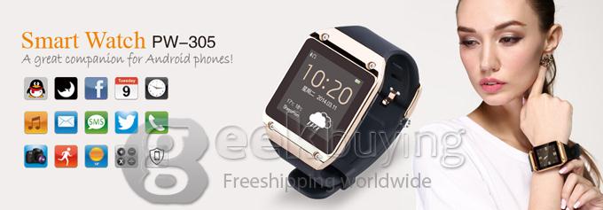 PW305 Bluetooth Smart Watch for Android Smartphone Anti-lost Your Phone Richful Applications Gold