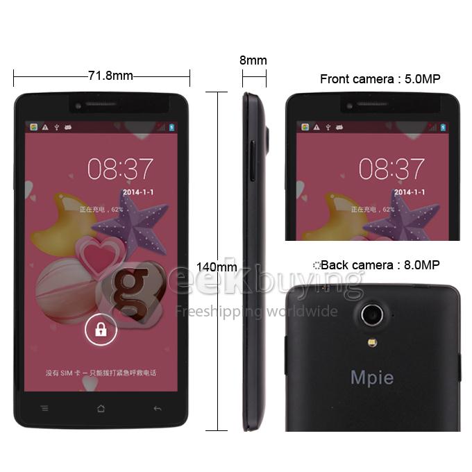 Mpie MP707 MTK6582 Quad Core 1.3GHz 5.0 Inch Android 4.2 OS Smartphone 512MB RAM 4GB ROM 8.0MP 3G/GPS/Air Gesture Black