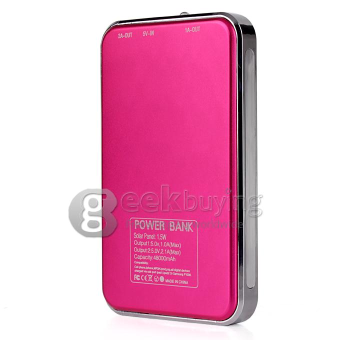 48000mAh Dual USB Portable Solar Panel Power Bank for iPhone6 Plus/iPad/Samsung W/Led - Rose