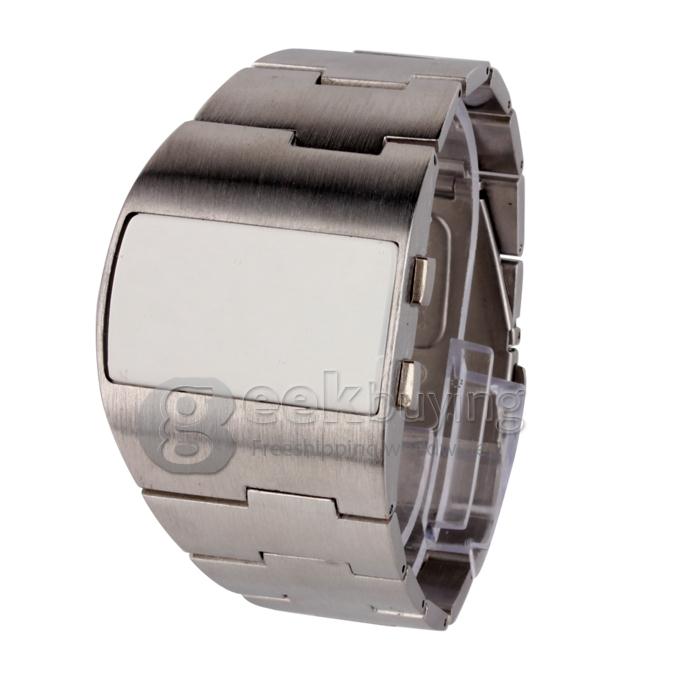 Unisex Stainless Steel Digital LED Wrist Watch Timepiece with Red Light - Silver