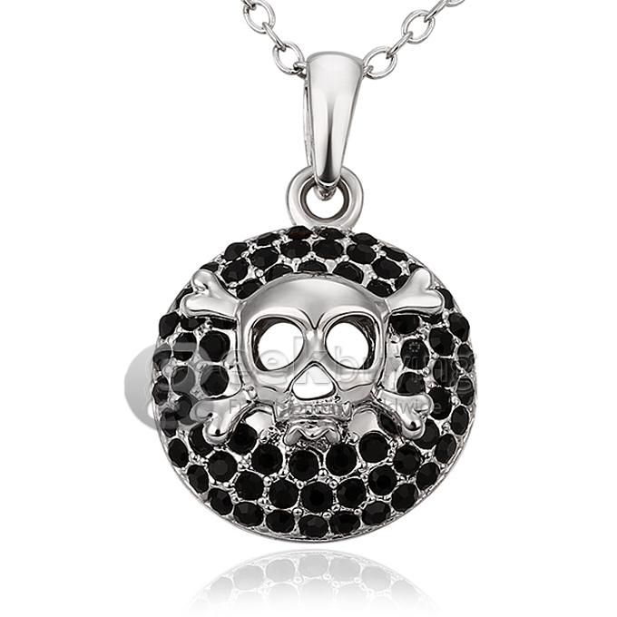 Creative Women Jewelry Fashion Skull Necklace with Rhinestones Decor - Silver + Black