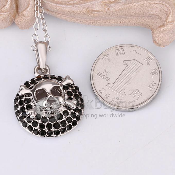 Creative Women Jewelry Fashion Skull Necklace with Rhinestones Decor - Silver + Black