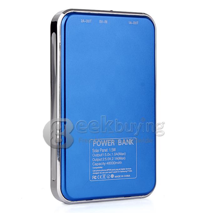 48000mAh Dual USB Portable Solar Panel Power Bank for iPhone6 Plus/iPad/Samsung W/Led -Blue