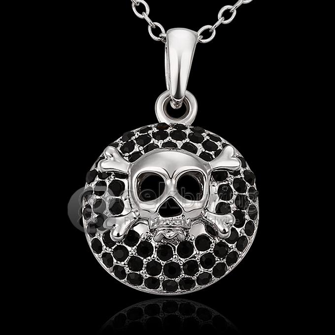 Creative Women Jewelry Fashion Skull Necklace with Rhinestones Decor - Silver + Black