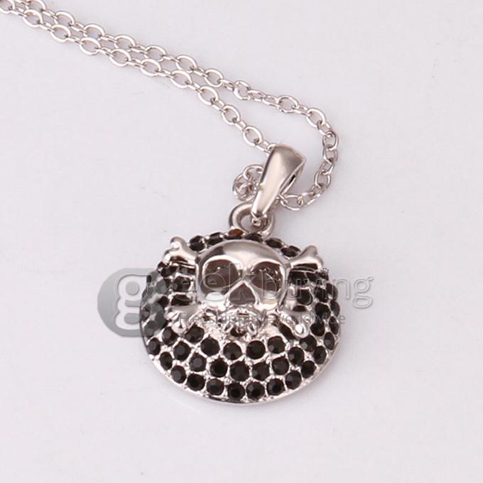 Creative Women Jewelry Fashion Skull Necklace with Rhinestones Decor - Silver + Black