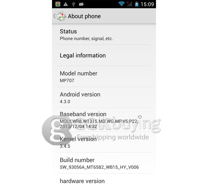 Mpie MP707 MTK6582 Quad Core 1.3GHz 5.0 Inch Android 4.2 OS Smartphone 512MB RAM 4GB ROM 8.0MP 3G/GPS/Air Gesture Black