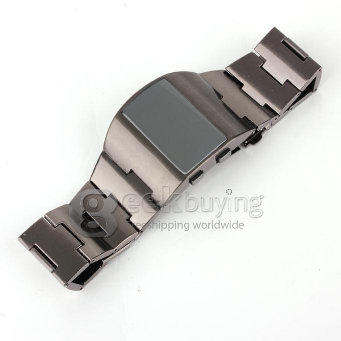 Unisex Stainless Steel Digital LED Wrist Watch Timepiece with Red Light - Black