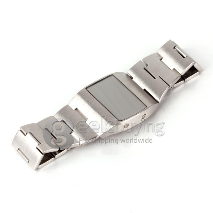 Unisex Stainless Steel Digital LED Wrist Watch Timepiece with Red Light - Silver