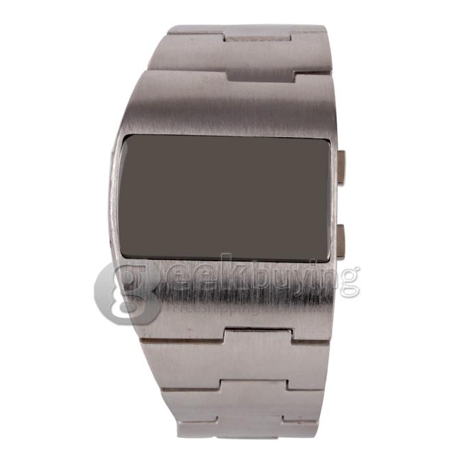 Unisex Stainless Steel Digital LED Wrist Watch Timepiece with Red Light - Silver