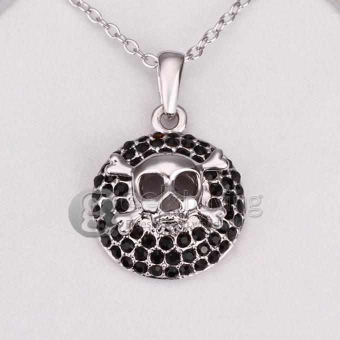 Creative Women Jewelry Fashion Skull Necklace with Rhinestones Decor - Silver + Black