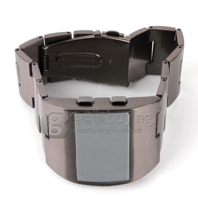 Unisex Stainless Steel Digital LED Wrist Watch Timepiece with Red Light - Black