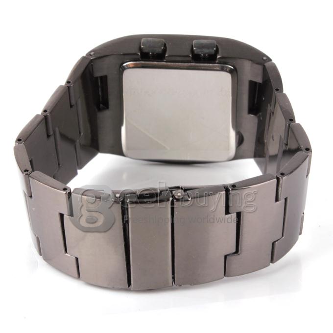 Unisex Stainless Steel Digital LED Wrist Watch Timepiece with Red Light - Black