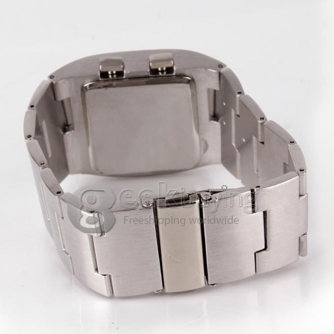 Unisex Stainless Steel Digital LED Wrist Watch Timepiece with Red Light - Silver