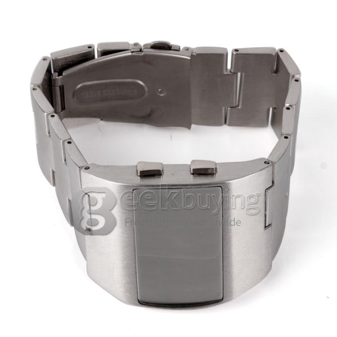 Unisex Stainless Steel Digital LED Wrist Watch Timepiece with Red Light - Silver