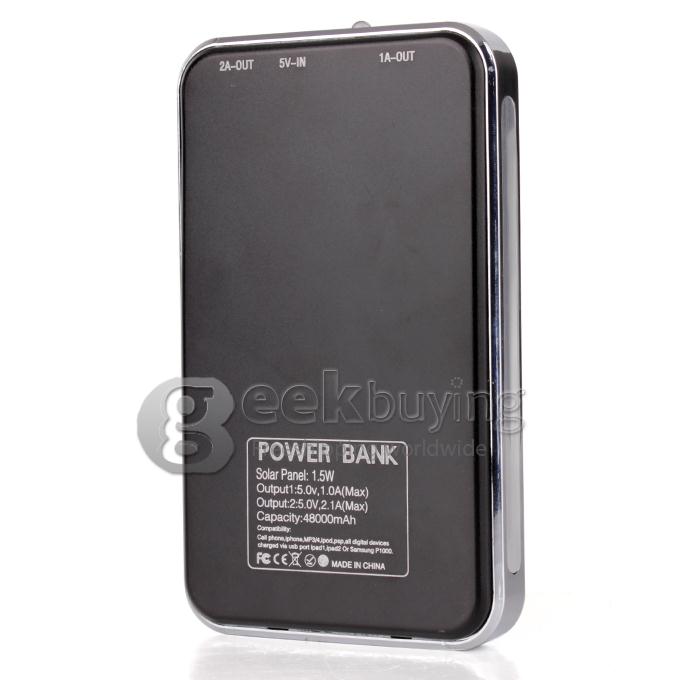 48000mAh Dual USB Portable Solar Panel Power Bank for iPhone6 Plus/iPad/Samsung W/Led -Black