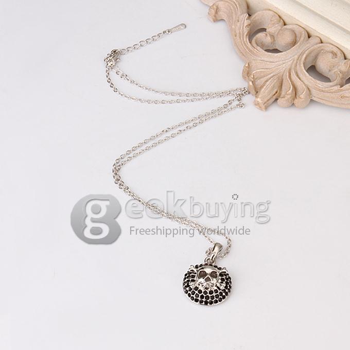 Creative Women Jewelry Fashion Skull Necklace with Rhinestones Decor - Silver + Black