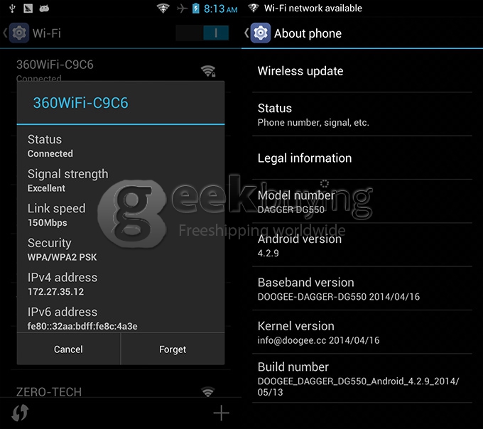 [HK Stock]DOOGEE DG550 MTK6592 Octa Core 1.7GHz 5.5 Inch Android 4.2 OS Smartphone 1GB RAM 16GB ROM 8.0MP 3G/GPS Black