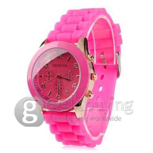 Unisex Quartz Analog Plastic Watchband Wrist Watch - Rose