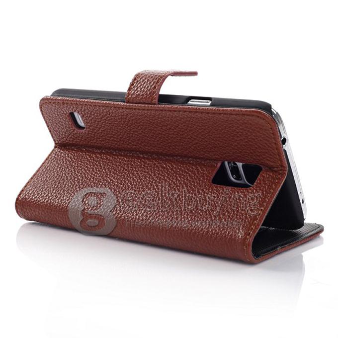 New Flip PU Leather Smart Cover Stand Wallet Case for Samsung Galaxy S5 i9600 - Brown